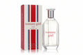 Tommy Girl perfume bottle and packaging with red and blue stripes on a white background