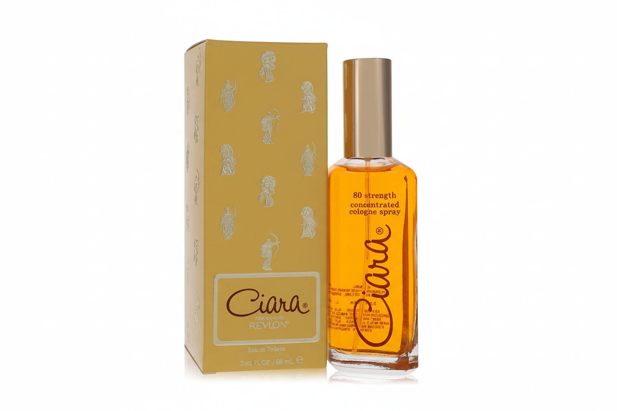 Revlon Ciara cologne spray bottle and packaging on a white background