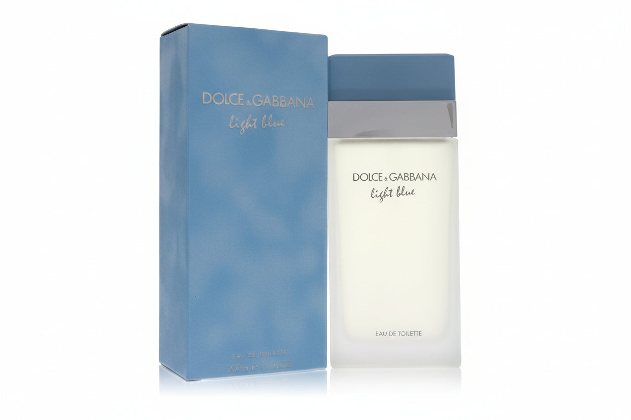 Dolce & Gabbana Light Blue perfume bottle and packaging on a white background
