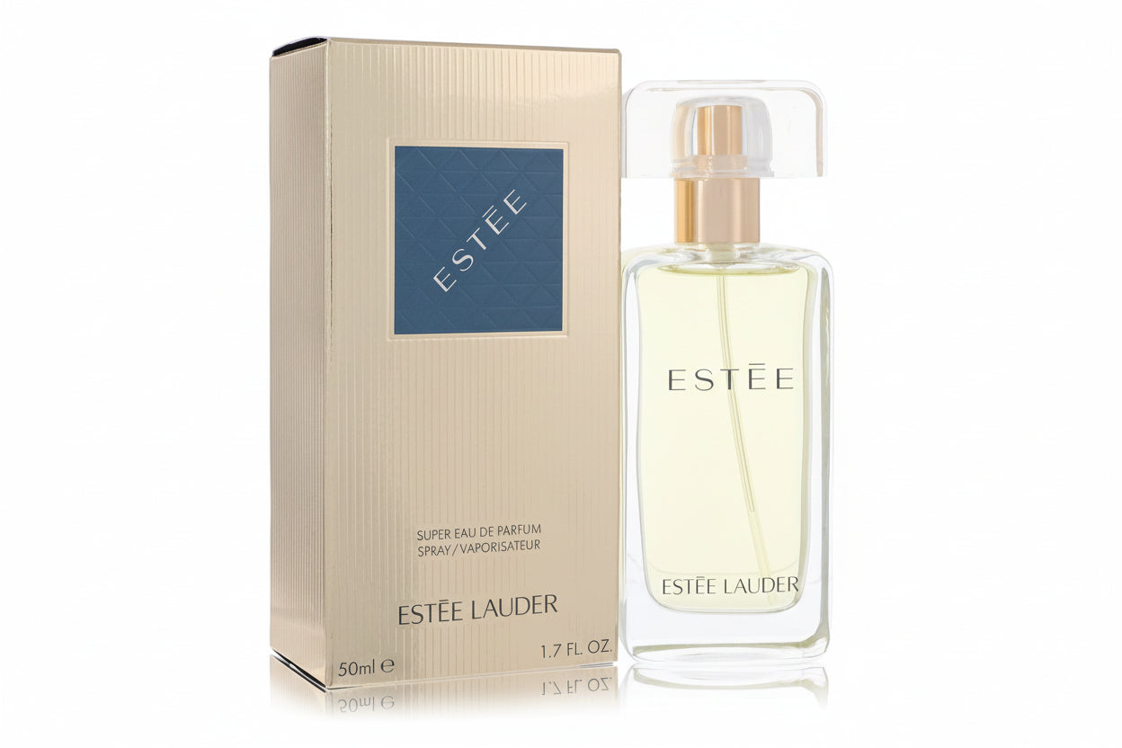 Estée Lauder perfume bottle and packaging on a white background
