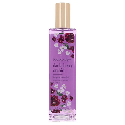 Bodycology Dark Cherry Orchid fragrance mist bottle on a white background